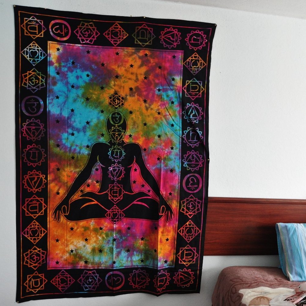 Seven Chakras  tapestry in Tye-Dyed i